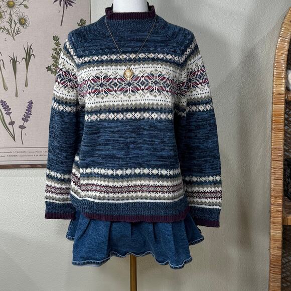 Vintage 90s Fair Isle Nordic Pullover Sweater Whimsy Twee Grandma Cabincore L - Picture 1 of 5